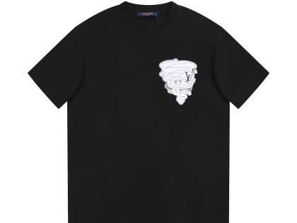 YESKICKS Louis Vuitton Logo Cartoon Casual T-shirt for Unisex Black and White