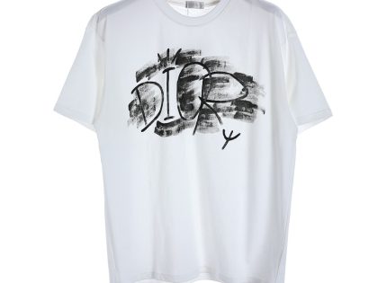 YESKICKS Dior Large Graffiti Logo T-Shirt  For Unisex Black And White
