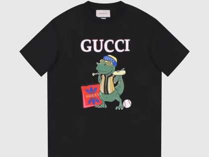 YESKICKS Gucci Dinosaur Patterns T-Shirt for Unisex Black And White