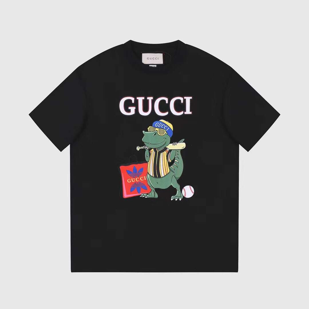 YESKICKS Gucci Dinosaur Patterns T-Shirt for Unisex Black And White
