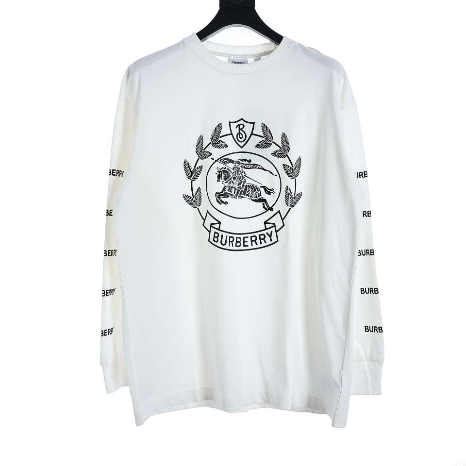 YESKICKS Burberry Oak Leaf War Horse Long Sleeve T-Shirt For Unisex Black And White - Image 8
