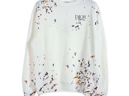YESKICKS Dior Handmade Splattered Ink Sweatshirt For Unisex Gray And White