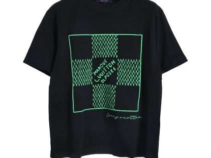 YESKICKS Louis Vuitton Flocked Foam Printed T-Shirt Green Checkerboard For Unisex
