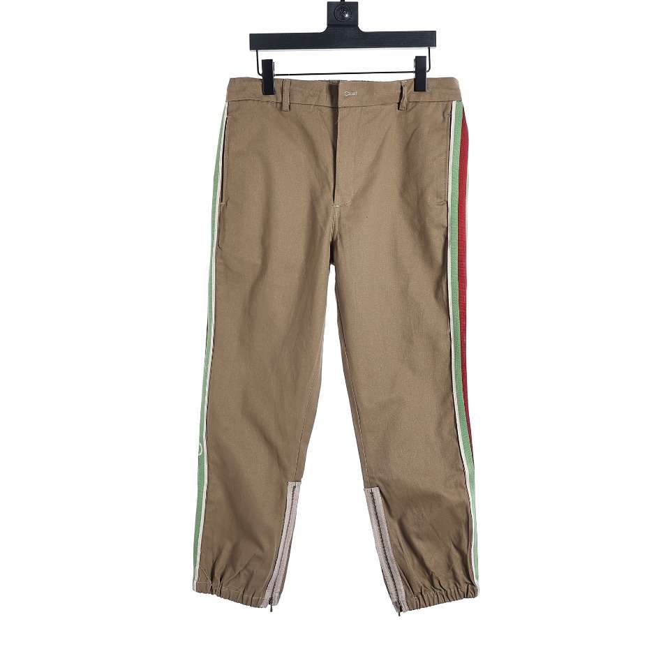 YESKICKS Gucci Webbing Cotton Trousers For Unisex Khaki