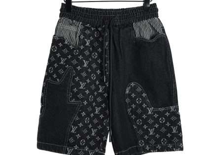 YESKICKS Louis Vuitton Colorblocked Logo Embroidered ShortsColorblocked Stitched Denim Shorts Pants For Unisex