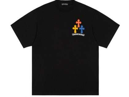 YESKICKS Chrome Hearts Cross Print T-Shirt for Unisex Black And White