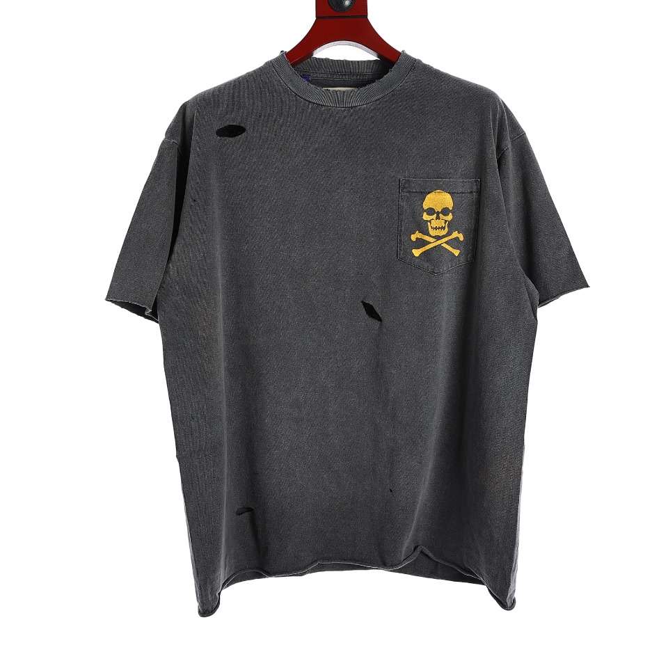 YESKICKS Gallery Dept Skull Pocket Printed Washed Aged Torn Short Sleeve T-Shirt For Unisex