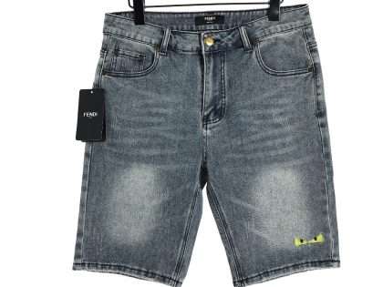 YESKICKS Fendi Simple Vintage Classic Leather Label Logo Denim Shorts Pants For Unisex