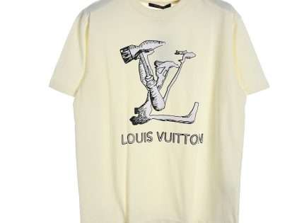 YESKICKS Louis Vuitton Hammer Tools Graphic Letter T-Shirt For Unisex Black And Apricot