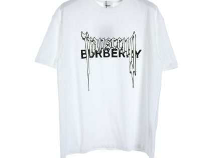YESKICKS Burberry Art Letter Print Short Sleeve T-Shirt For Unisex Black And White