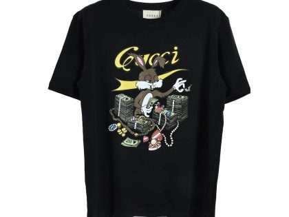 YESKICKS Gucci Dollar Rabbit Printed Short Sleeve T-Shirt For Unisex Black And Apricot
