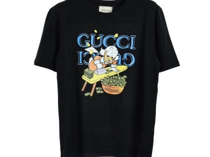 YESKICKS Gucci Dollar Donald Duck Printed Short Sleeve T-Shirt For Unisex Black And Apricot