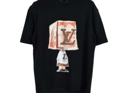 YESKICKS Louis Vuitton Square Cartoon Character Print Short Sleeve T-Shirt For Unisex Black And White