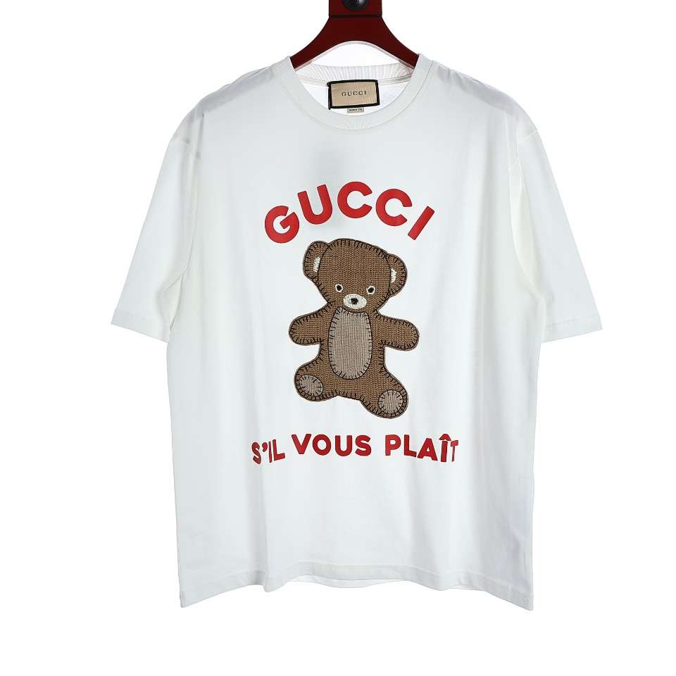 YESKICKS Gucci Bear Embroidered Badge Print Short Sleeve For Unisex
