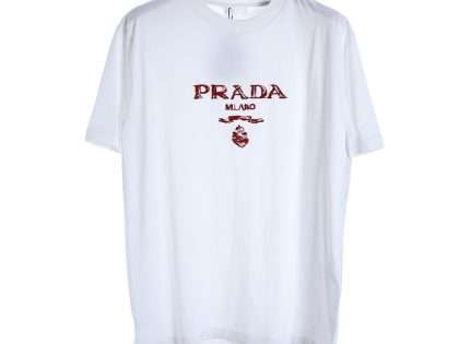 YESKICKS Prada Straw Letter Logo Embroidered Short Sleeve T-Shirt For Unisex
