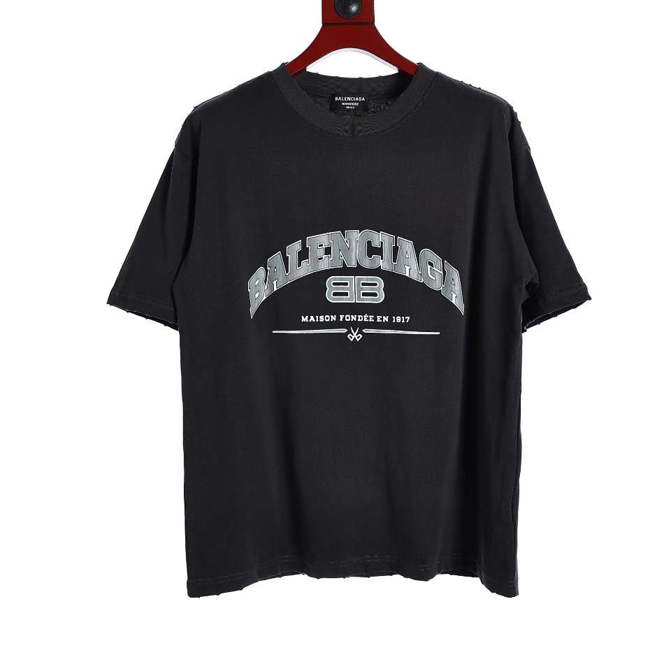 YESKICKS Balenciaga BB Scissor Crackle Printed Torn Short Sleeve T-Shirt For Unisex