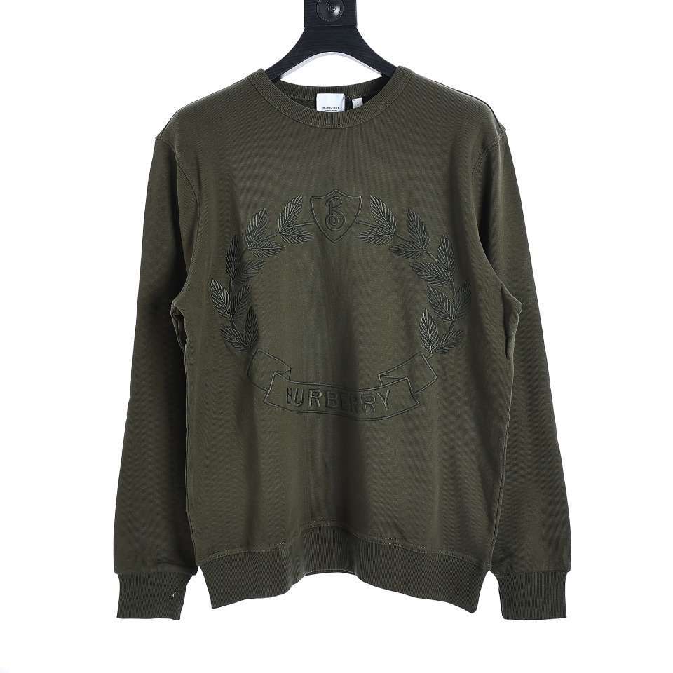 YESKICKS Burberry Oak Leaf Olive Branch Emblem Embroidered Crew Neck Sweatshirt For Unisex