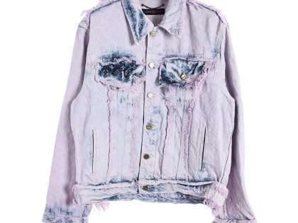 YESKICKS Louis Vuitton Jacquard Washed Purple Fringed Denim Jacket For Unisex