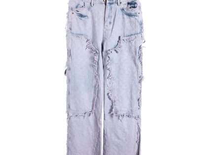 YESKICKS Louis Vuitton Jacquard Washed Purple Fringed Denim Trousers For Unisex