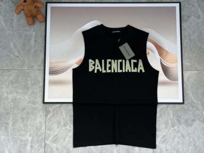 YESKICKS Balenciaga Sleeveless Tank Top Logo Print T-shirt for Unisex Black And White