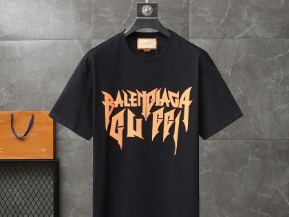 YESKICKS Gucci x Balenciaga Logo Letter Print T-Shirt for Unisex Black And White