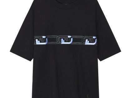 YESKICKS Fendi Chain Pattern Print T-Shirt for Unisex Black And White
