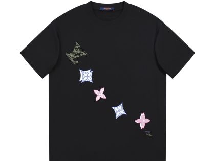 YESKICKS Louis Vuitton Color Clash Logo Flower Print T-Shirt For Unisex Black