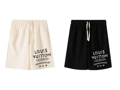 YESKICKS Louis Vuitton x Chrome Hearts Logo Print  Short Pants For Unisex Black And Apricot