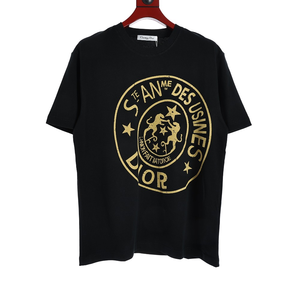 YESKICKS Dior Letter Print T-Shirt for Unisex Black And White