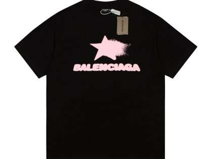 YESKICKS Balenciaga Star Pattern Logo Print T-shirt for Unisex Black And White