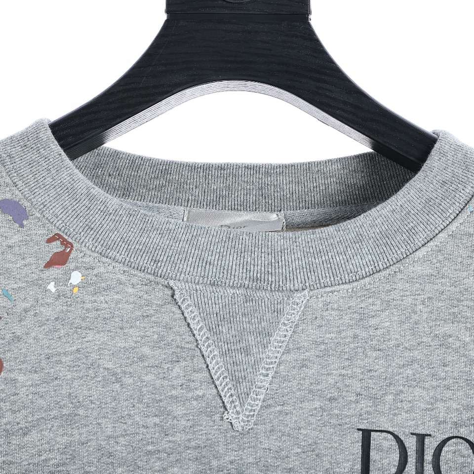 YESKICKS Dior Handmade Splattered Ink Sweatshirt For Unisex Gray And White - Image 10