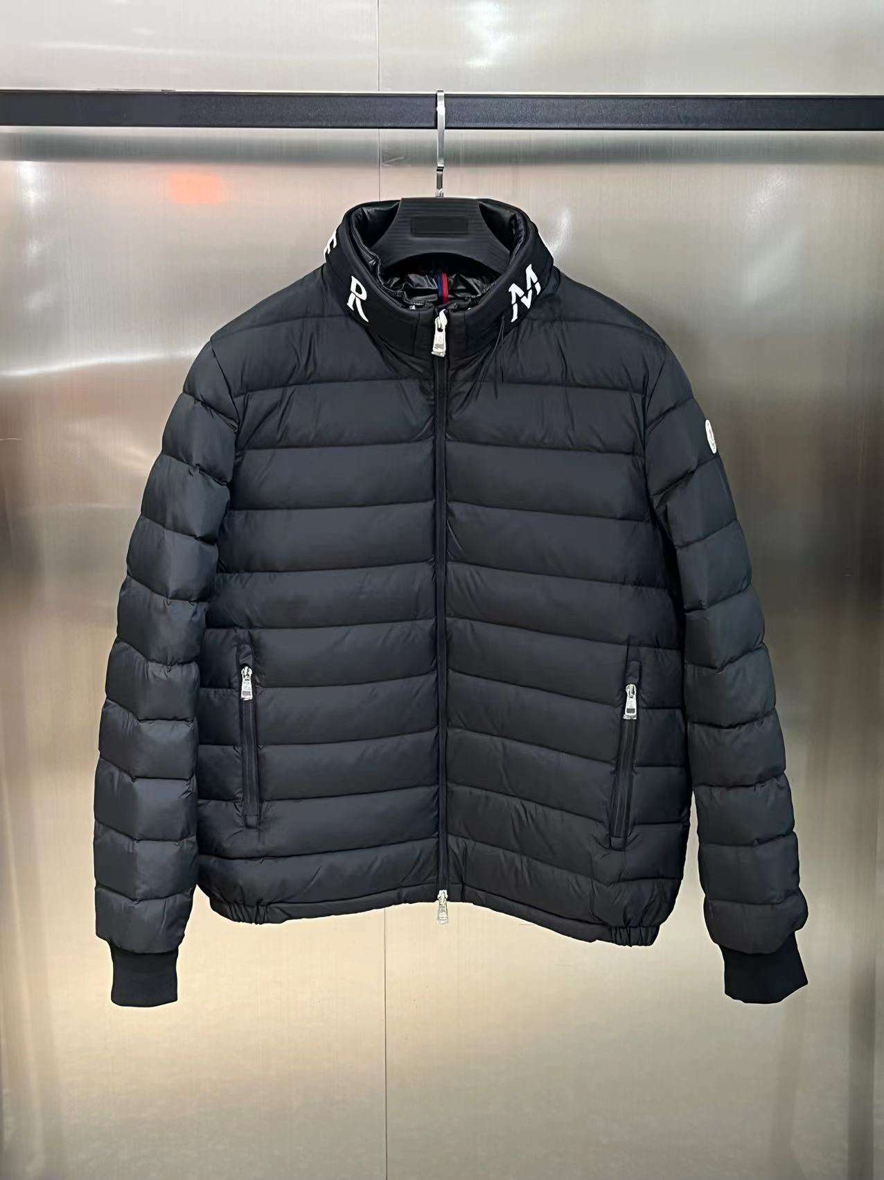 YESKICKS Moncler Moncler 2023 Solid Color Invisible Hood Inside Zipper Standing Collar Jacket For Men Black And White - Image 7