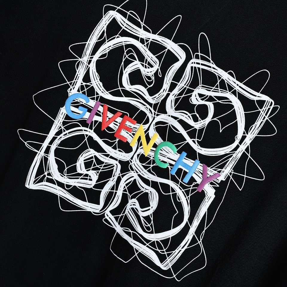 YESKICKS Givenchy Rainbow Logo Foam Printed T-Shirt For Unisex Black And White - Image 10
