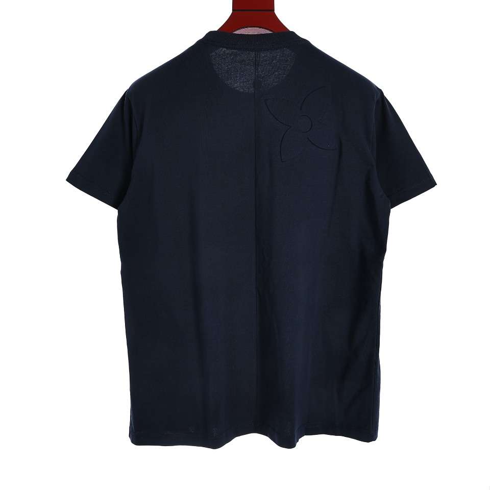 YESKICKS Louis Vuitton Logo Embossed T-Shirt For Unisex Navy Blue And Apricot - Image 10