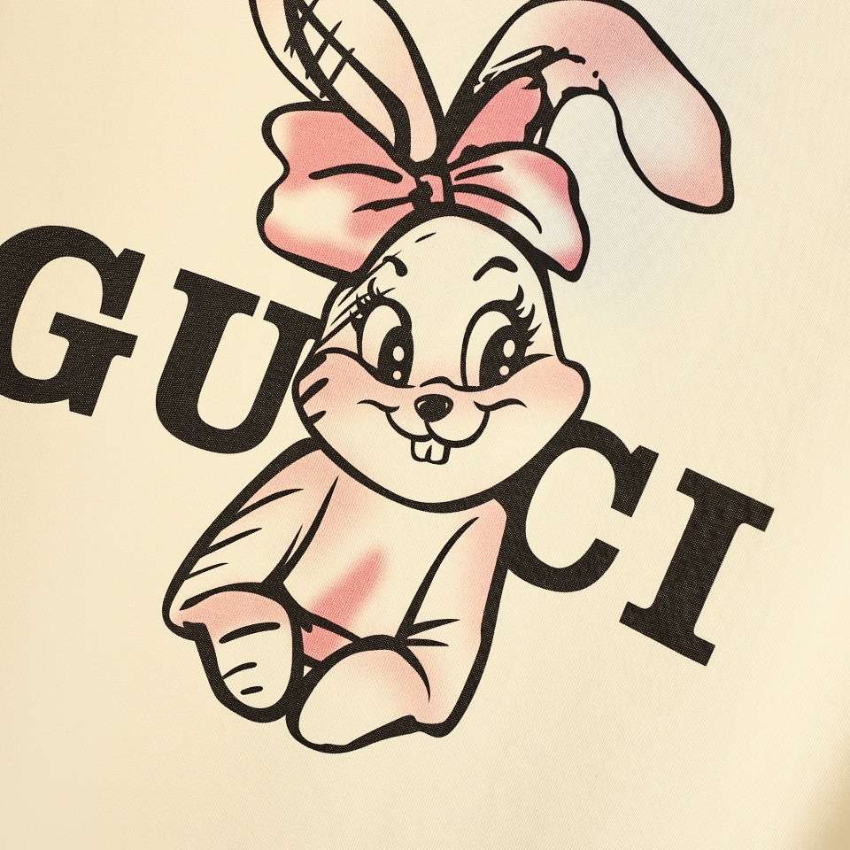 YESKICKS Gucci Pink Lady Rabbit Short Sleeve T-Shirt For Unisex Black And Apricot - Image 11