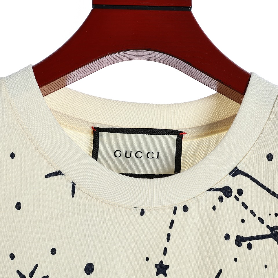 YESKICKS Gucci Star Grove Printed T-Shirt For Unisex Blue And Apricot - Image 11