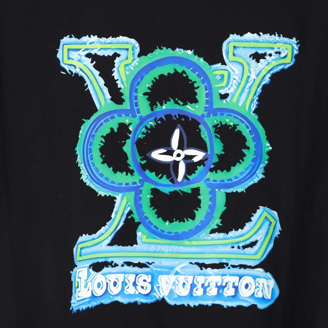 YESKICKS Louis Vuitton Sunflower Letter Print T-Shirt For Unisex Black And White - Image 11