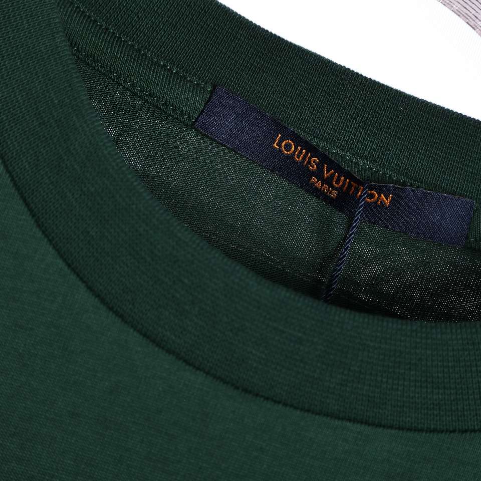 YESKICKS Louis Vuitton Letter Embossed T-Shirt For Unisex Green And Gray - Image 11