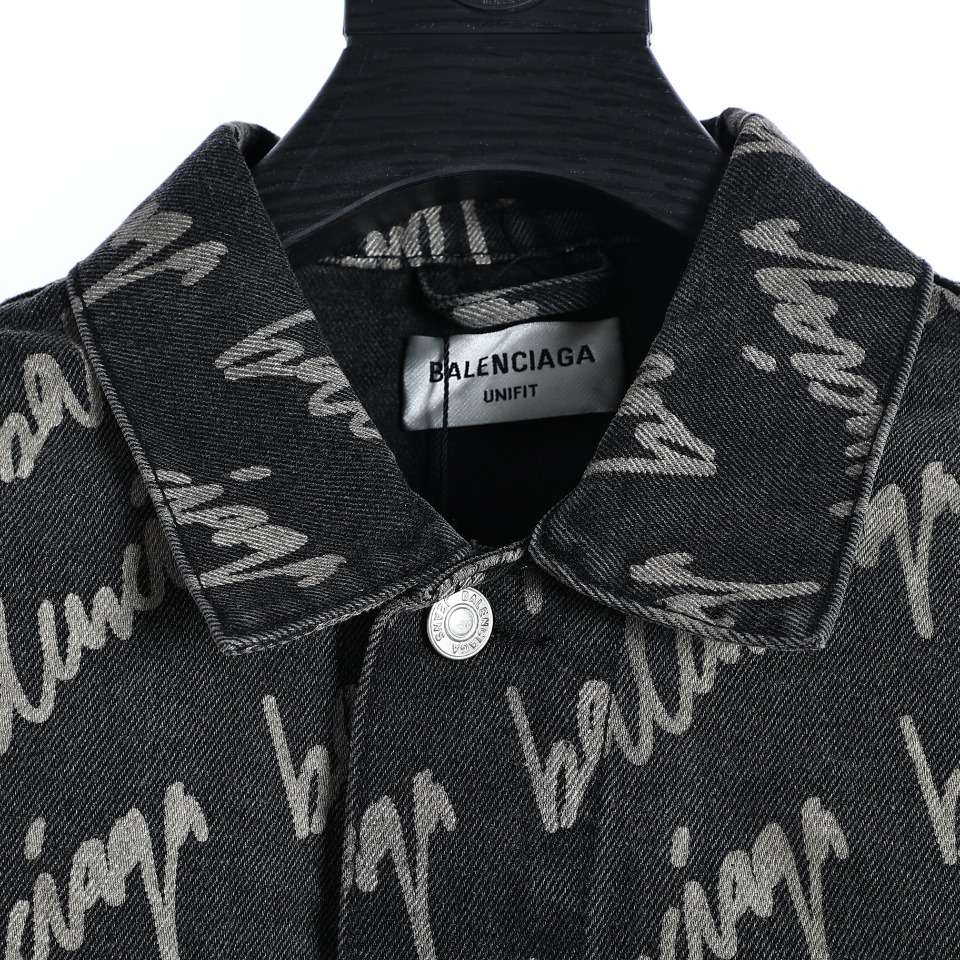 YESKICKS Balenciaga Monogram Graffiti Denim Jacket For Unisex Black And Blue - Image 11