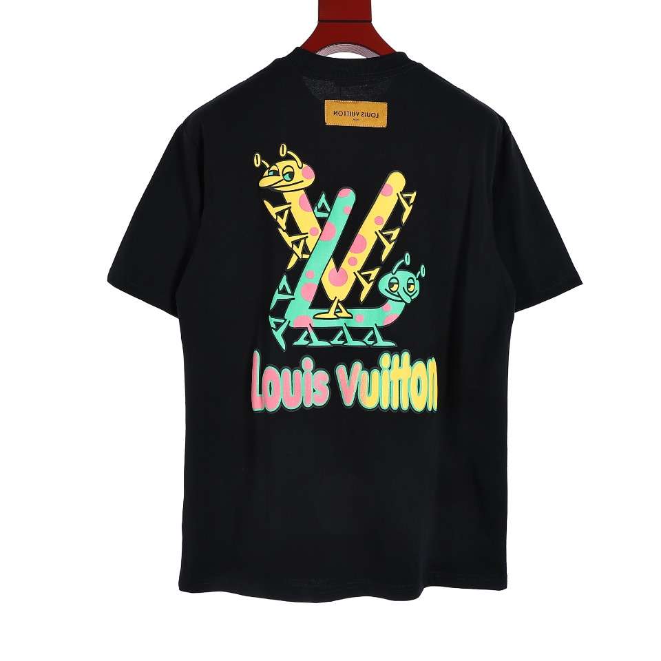 YESKICKS Louis Vuitton Colorful Graffiti Logo Cartoon Foam Printed T-Shirt For Unisex Black And Apricot - Image 12