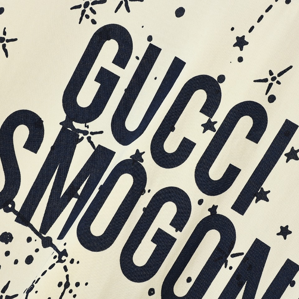 YESKICKS Gucci Star Grove Printed T-Shirt For Unisex Blue And Apricot - Image 12