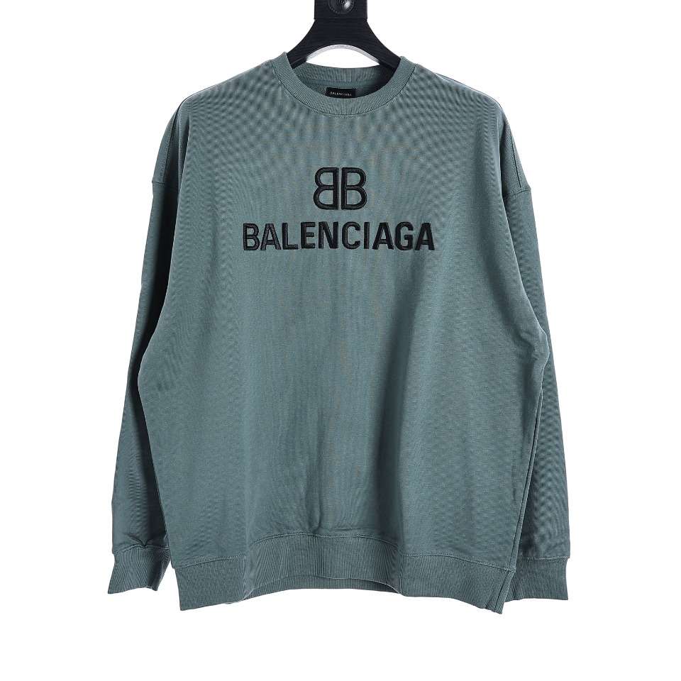 YESKICKS Balenciaga Double B Logo Embroidered Crew Neck Sweatshirt For Unisex Deep Gray Light Gray And Light Blue - Image 12