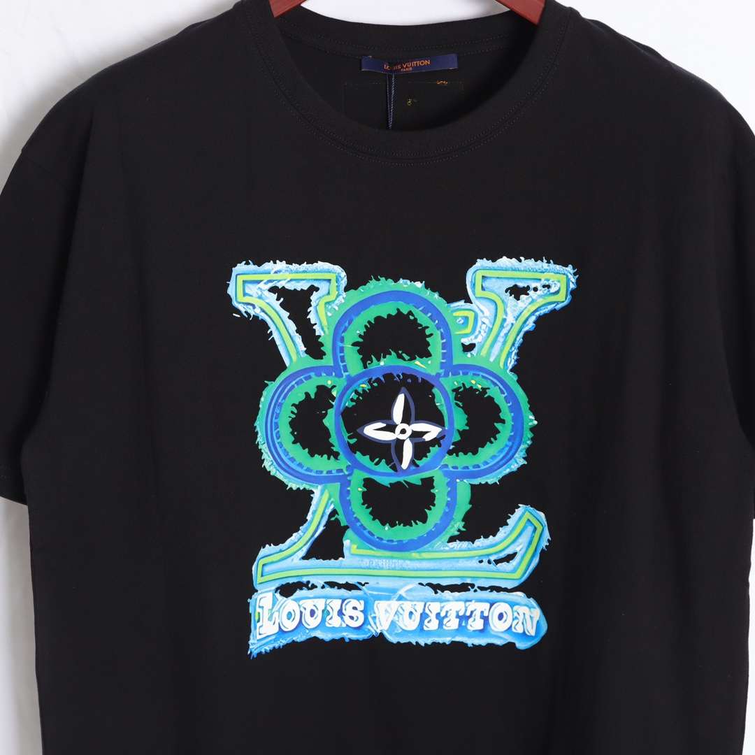 YESKICKS Louis Vuitton Sunflower Letter Print T-Shirt For Unisex Black And White - Image 12