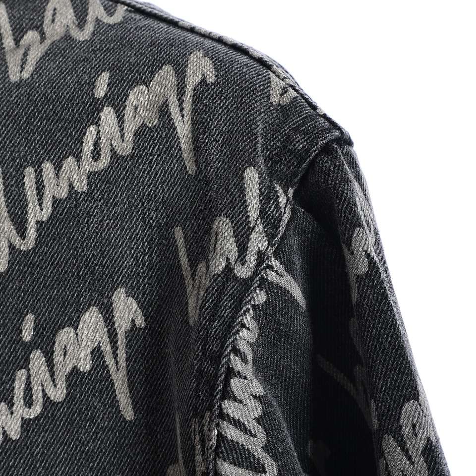 YESKICKS Balenciaga Monogram Graffiti Denim Jacket For Unisex Black And Blue - Image 12