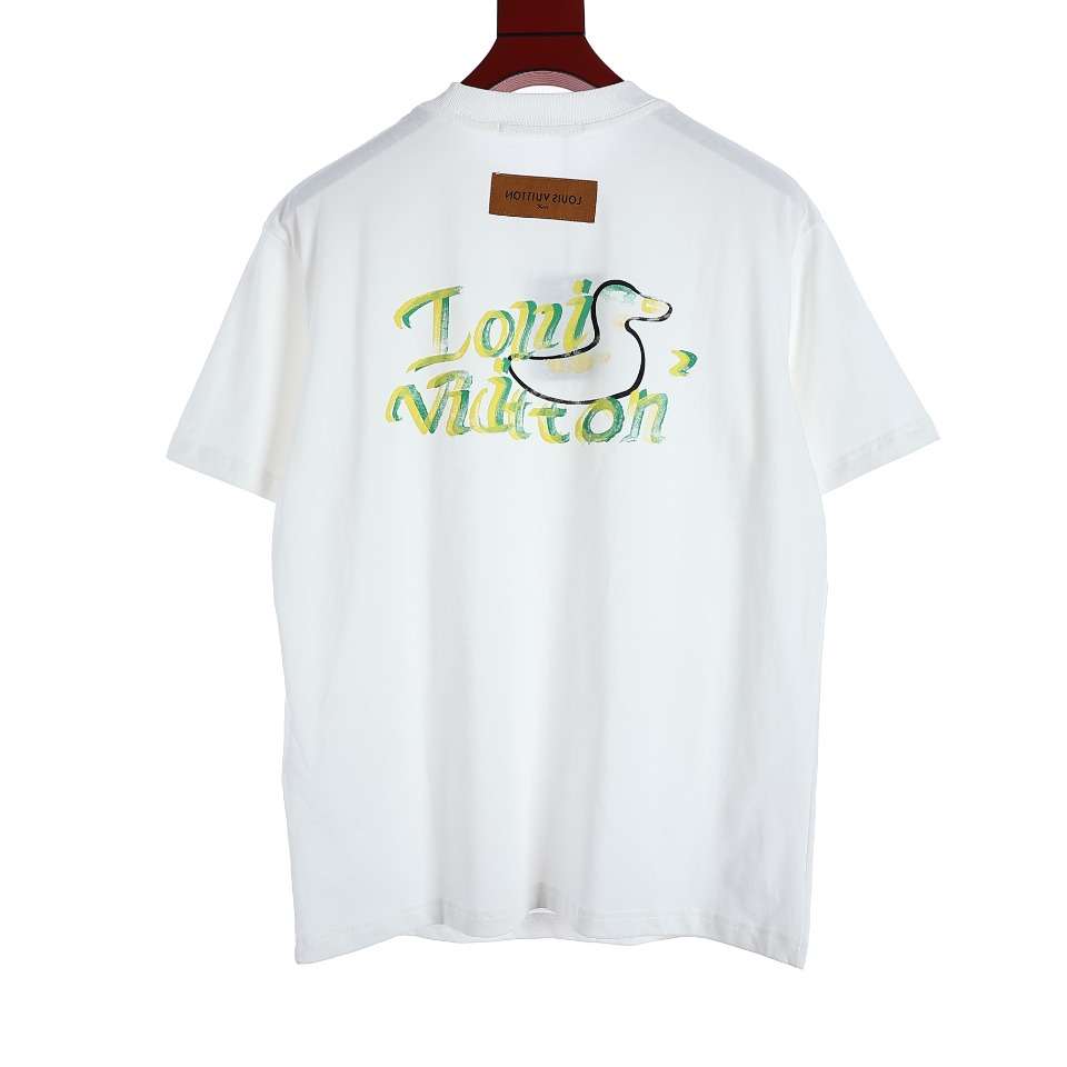 YESKICKS Louis Vuitton Hand Painted Duck on Back T-Shirt For Unisex Black And White - Image 12