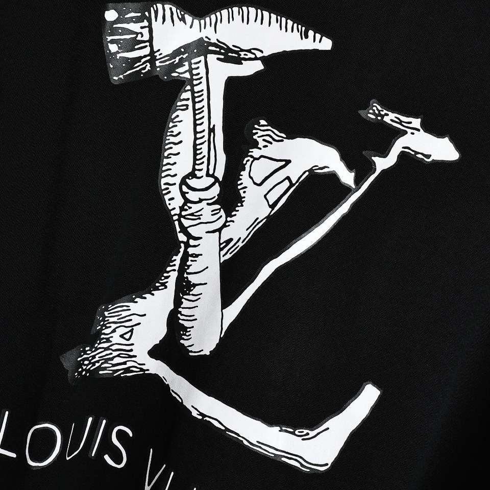 YESKICKS Louis Vuitton Hammer Tools Graphic Letter T-Shirt For Unisex Black And Apricot - Image 12