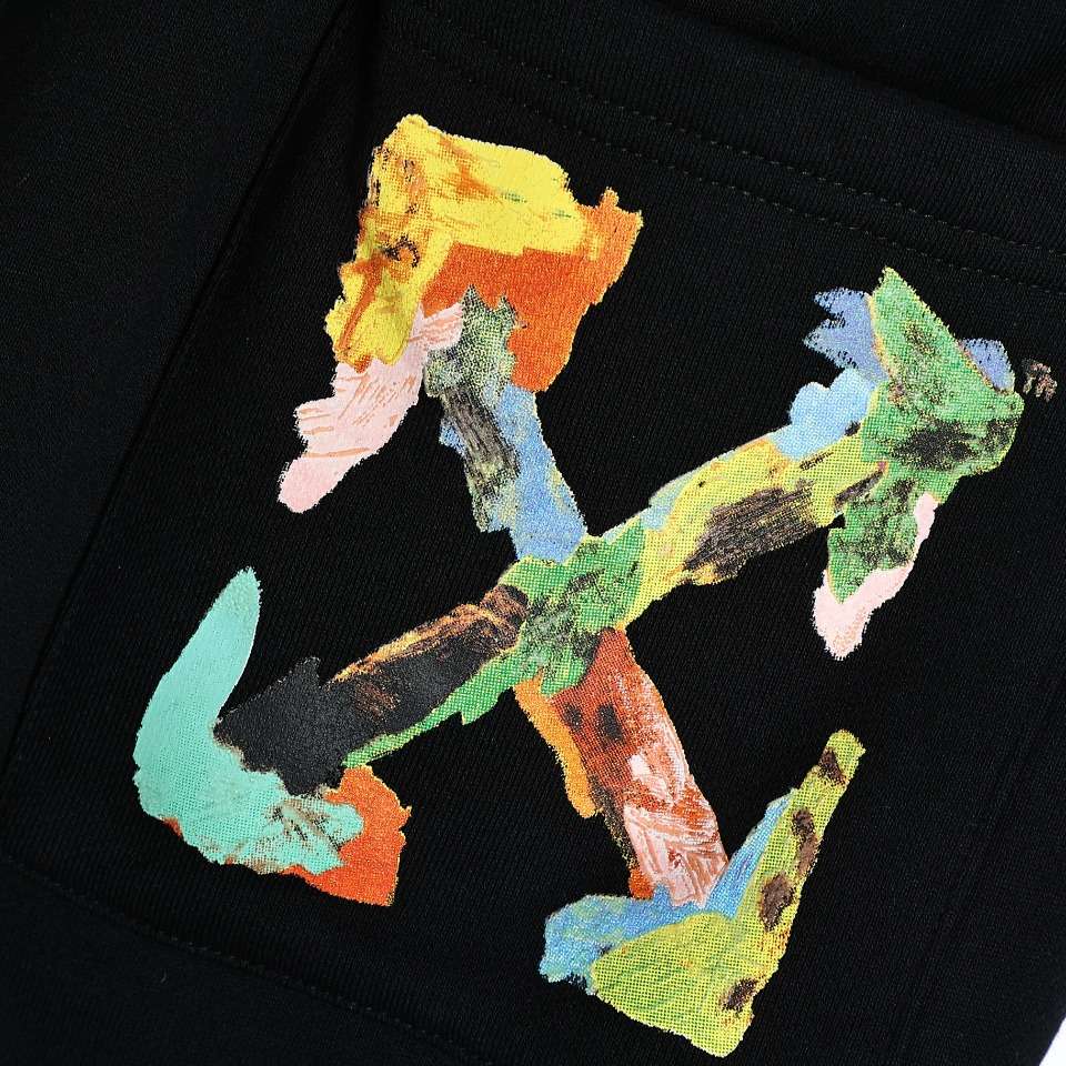 YESKICKS Off White Colorful Oil Painting Arrow Print Shorts Pants For Unisex Black And White - Image 12