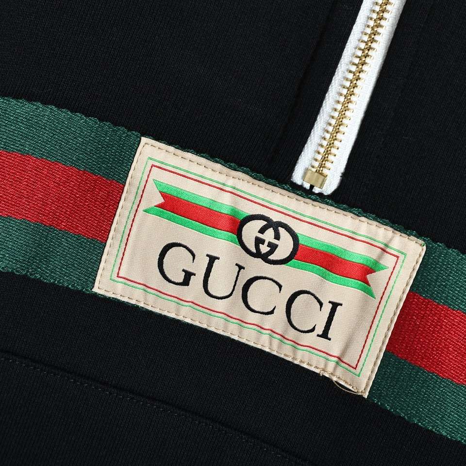 YESKICKS Gucci Red and Green Webbing Half Zip Long Sleeve Hoodie For Unisex Black And Brown - Image 13