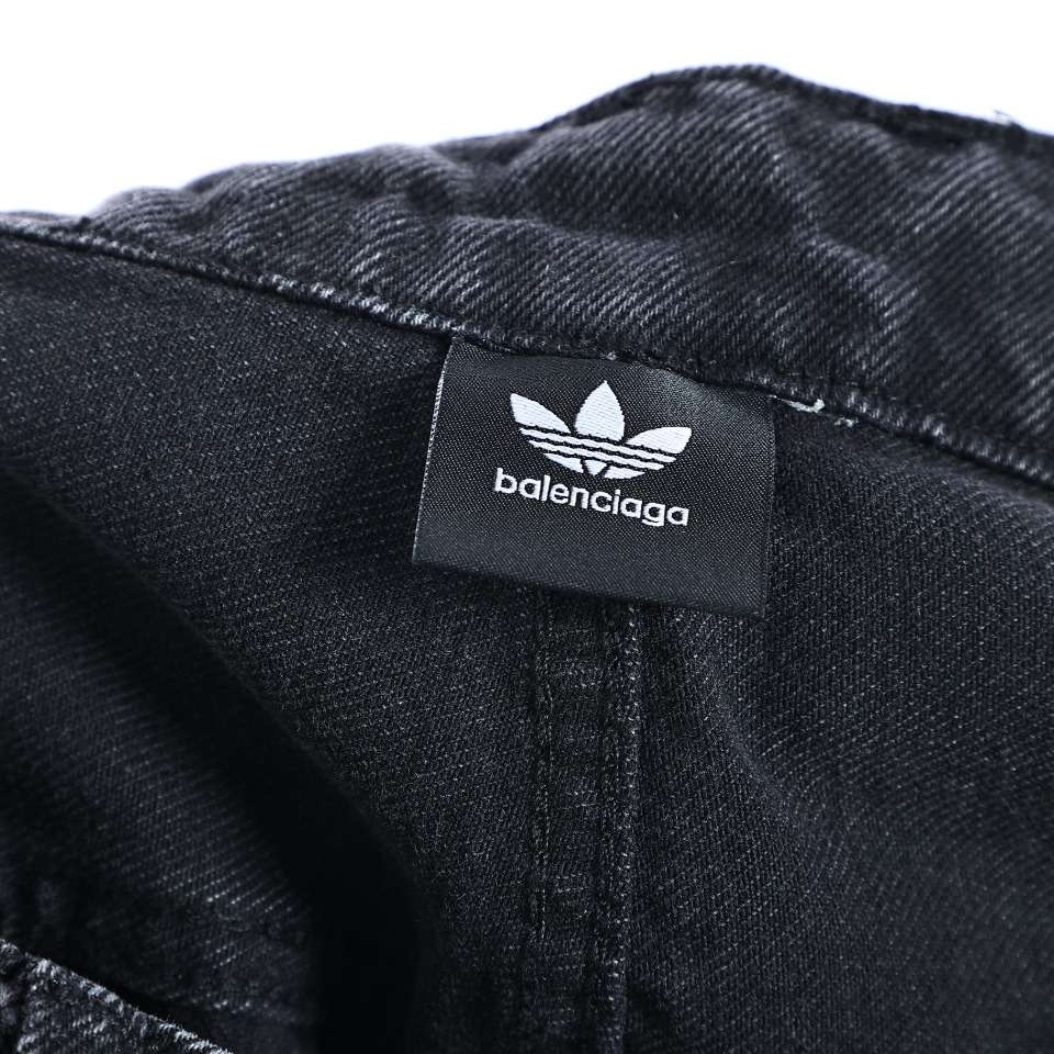 YESKICKS Balenciaga x Adidas Washed Jeans For Unisex Black And White - Image 13