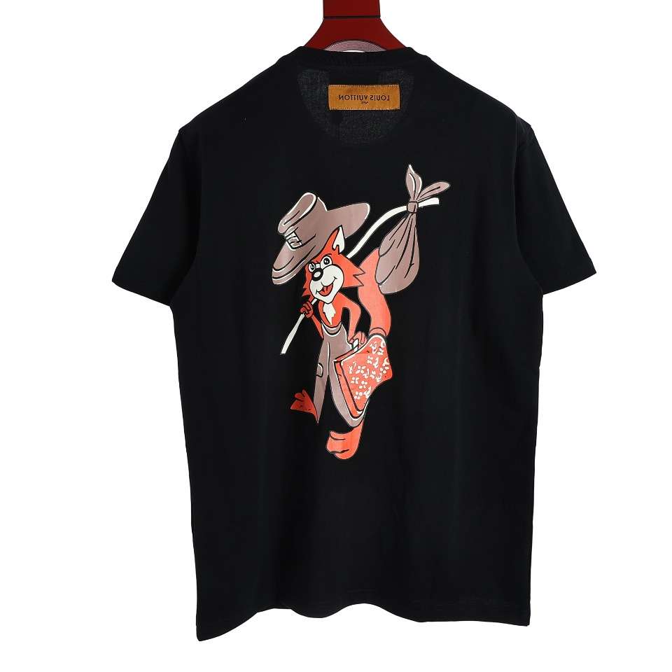 YESKICKS Louis Vuitton Fox Print Crew Neck T-Shirt For Unisex Black And White - Image 13